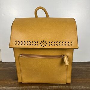 Mondani Tan Leather Backpack Purse with Cutout Detailing & Adjustable Straps